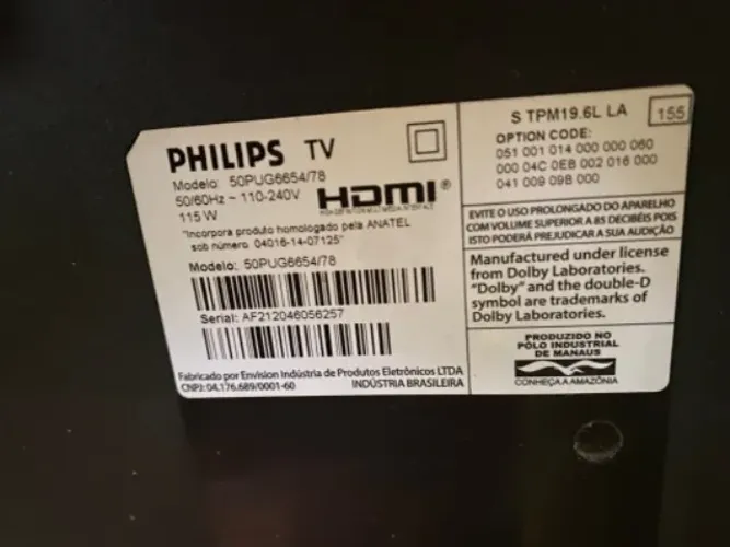 Vendo TV Phillips 55 pol. Com avaria
