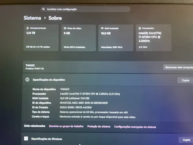 Notebook acer predator Helios 300
