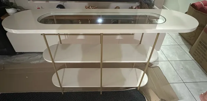 Aparador De Sala Com Prateleiras Pé Metal Infinity Off White