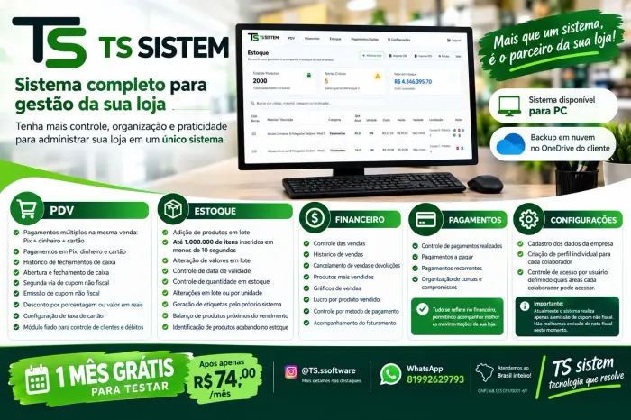 Sistema para Loja - 1 Mês Grátis para Testar!