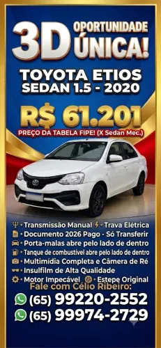 Toyota Etios X Sedan 1.5 Flex 16V 4P Mec. 2020