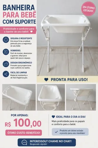 Banheira de Bebê com Suporte Dobrável - Ótimo Estado!