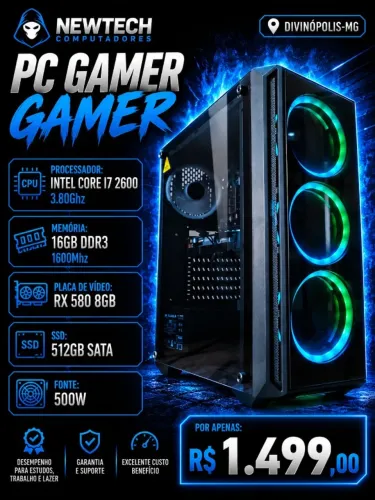 PC Gamer i7 2600 3.80Ghz / Mem 16Gb / SSD 512Gb / RX 580 8Gb (aceito cartão)