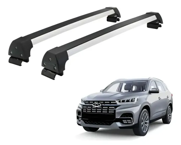 Rack de Teto Travessa Longarina Chery Tiggo 8 Tiggo8 Alumínio Preto e Prata