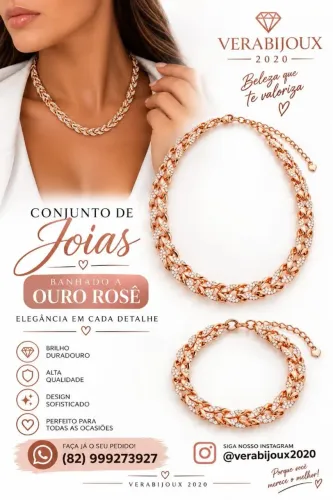 CONJUNTO FEMININO BANHADO A OURO ROSÉ