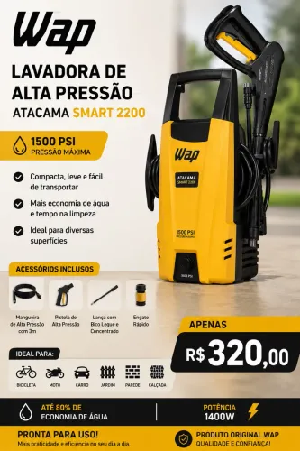 WAP Lavadora de Alta Pressão ATACAMA SMART 2200, 330L/h, 1500psi 1400W 127V
