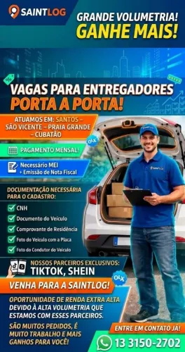 VAGAS PARA ENTREGADORES PORTA A PORTA - GRANDE VOLUMETRIA (GANHE MAIS!)