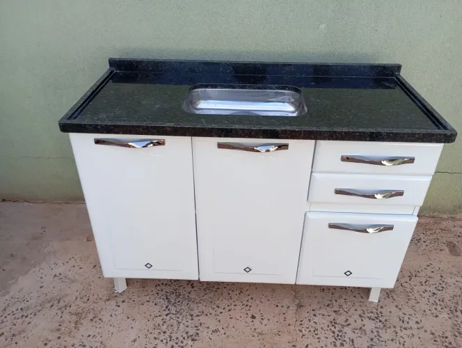 Gabinete Balcão de Aço com Pia de Mármore e Cuba Inox Novo Entrega Grátis 