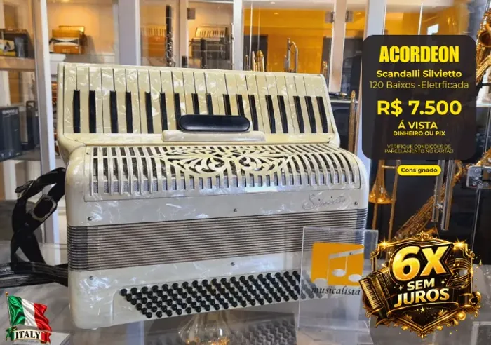 Acordeon 120 baixos Scandalli Silvietto - Eletrificada