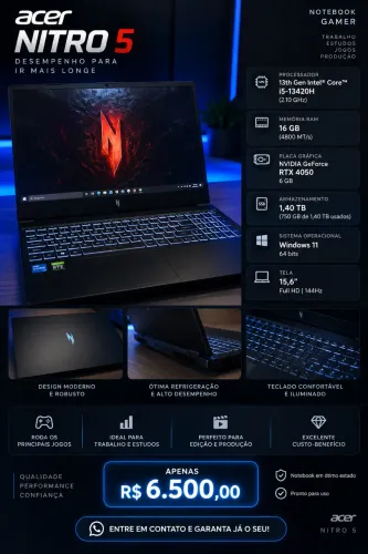 Notebook RTX 4050 16GB RAM + 1,5 TB de memória