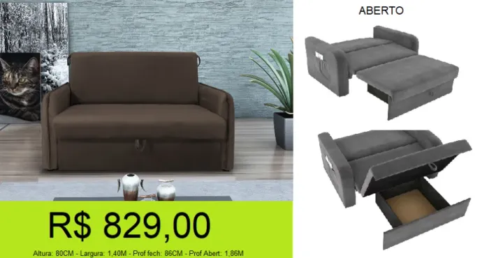 Sofá cama veludo marrom - a pronta entrega