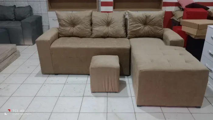 Sofá chaizer compuff e as almofadas