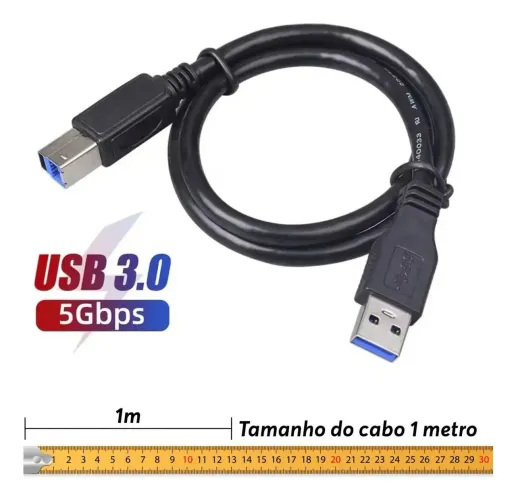 Cabo USB 3.0 tipo A para B, alta velocidade 5GBPS, compatível com impressora (1m)
