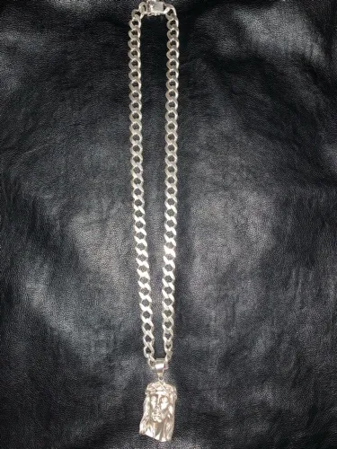 Prata 13mm maciça 80cm 125 gramas com o pingente