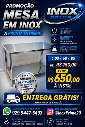 Mesa inox de 1 metro a pronta entrega 