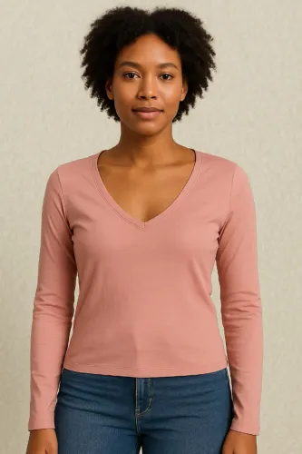 Blusa Madison V Neck Manga Longa Rosa Claro Washed Peony Tam M
