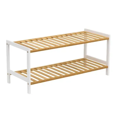 Sapateira Bambu Branca e Bege 31x28x69cm Oikos