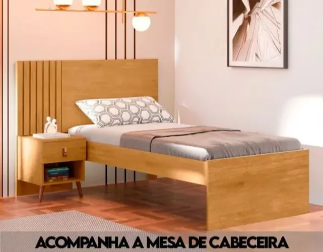 CAMA SOLTEIRO C/CABECEIRA RIPADA E MESA