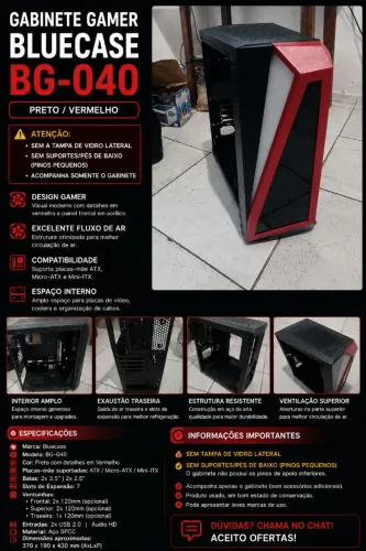 Gabinete Gamer RGB Bluecase - Leia Descrição (Preço Baixo)