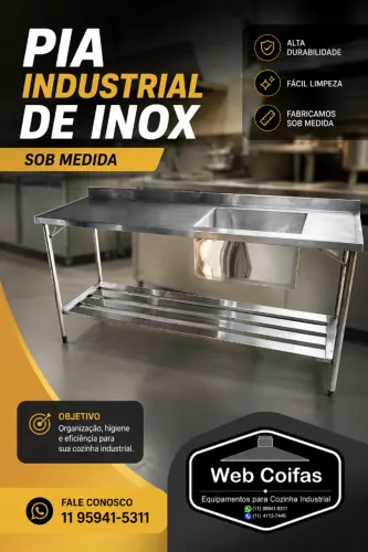 Pia industrial em inox, Sob Medida, com e sem prateleira, Direto da fabrica