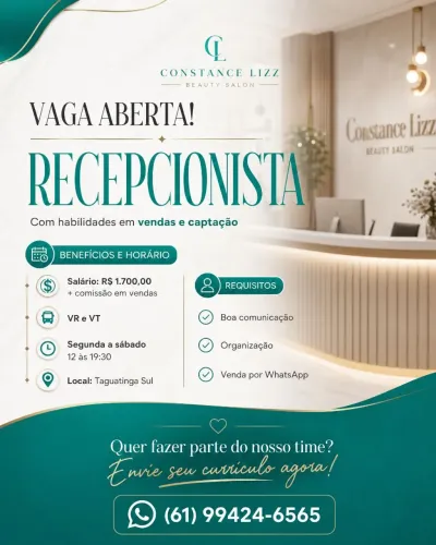 Recepcionista Vendedora - Com Experiência - Taguatinga