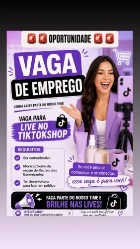 VAGA DE VENDEDORES PARA LIVE NO TIKYIKTOKSHOP A NOITE.