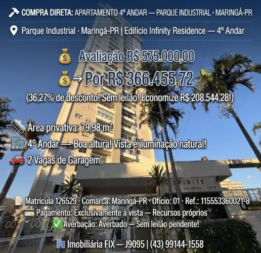 ? COMPRA DIRETA: APARTAMENTO 4º ANDAR ? PARQUE INDUSTRIAL · MARINGÁ-PR