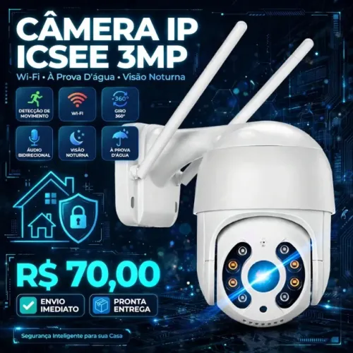 Câmera Ip Icsee Hd 3mp Wi-fi À Prova D'água Preto