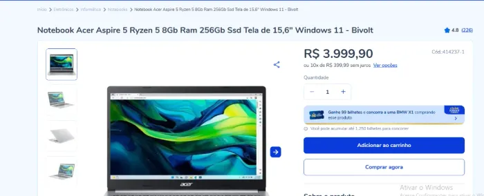 Notebook 3 meses de uso