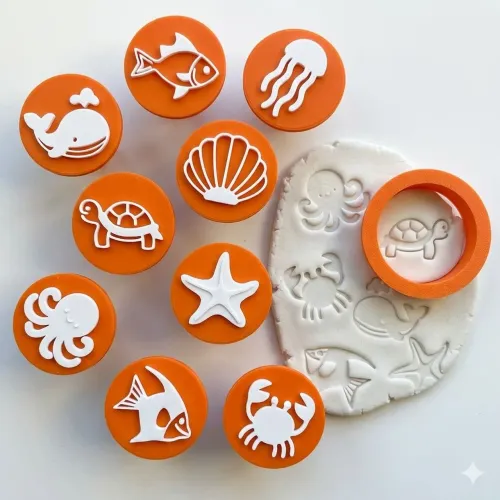 Kit Carimbos Fundo do Mar - 9 Peças - Ideal para Massinha/Biscuit
