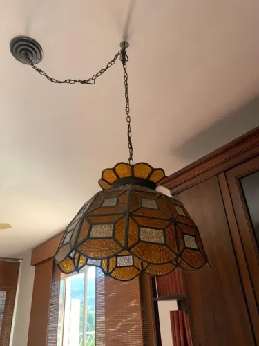 lustre / luminária de teto anos 70 com vitral colorido