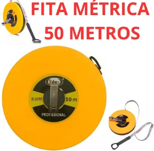 Fita métrica trena Profissional Reforçada Manivela De 50 metros 