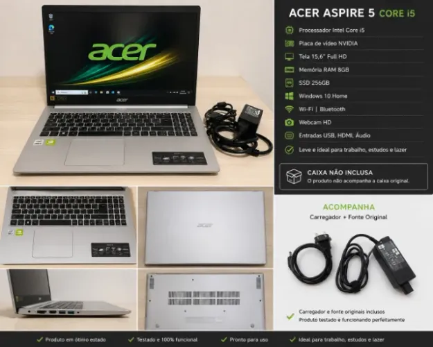 Notebook Acer Aspire 5 Core i5 NVIDIA | Excelente Estado | Pronto para Trabalho e Estudos