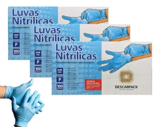Luva nitrilica cor azul, tamanho M