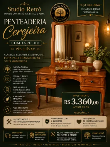 Penteadeira Cerejeira com Espelho ? Pés Luís XV - Fazemos móveis e restaurações sob encome