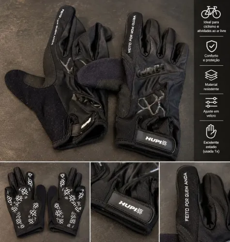 Luva HUPI Ciclismo MTB Dedo Longo Preta - Usada 1 Vez