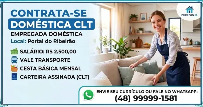 Buscamos uma parceira para cuidar do nosso lar! CLT, vale transporte Cesta básica!