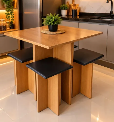 Mesa de jantar + 4 Banquetas (Nova na caixa) - Cartão até 12x