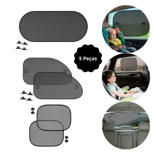 Kit 5 Tapa Sol Dobrável para Janela do Carro com Ventosa Anti-Uv Protetor Solar Automotivo