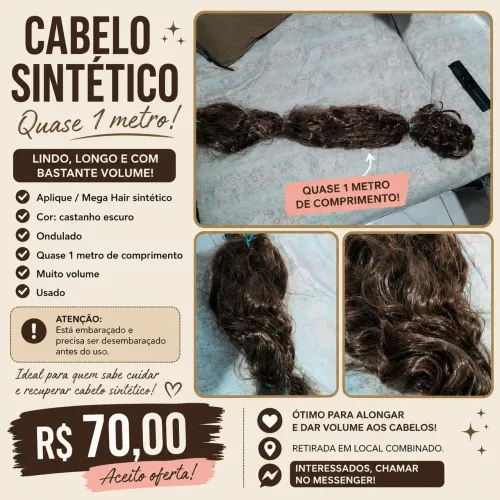 CABELO SINTÉTICO LONGO - QUASE 1 METRO