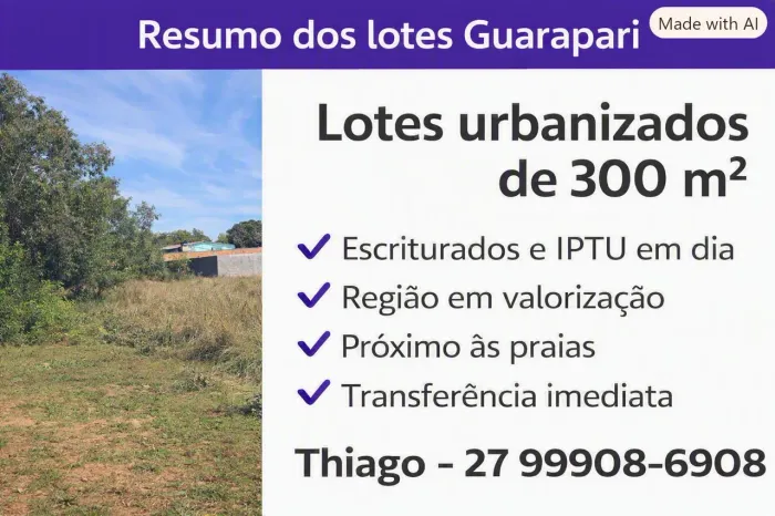 Praia Lotes vende-se em Guarapari Balneário Village / ES, escriturado, parcelo, troco
