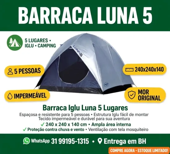 Barraca Luna5(Mor) com sobreteto que cobre toda barraca. Parcelamos cartão.Em estoque.