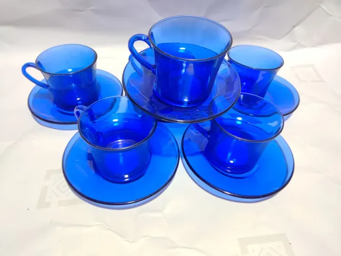 6 xícaras chá Duralex azul com Pires RS 180