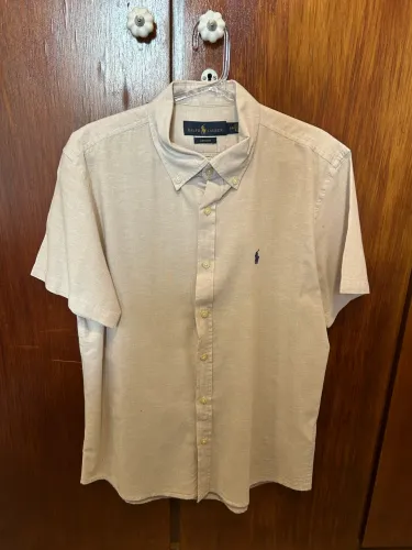Camisa linho polo Ralph Lauren caqui TAM G