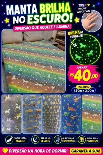 Manta Brilha No Escuro Cobertor Infantil Macia 1,80 m x 2,00 m