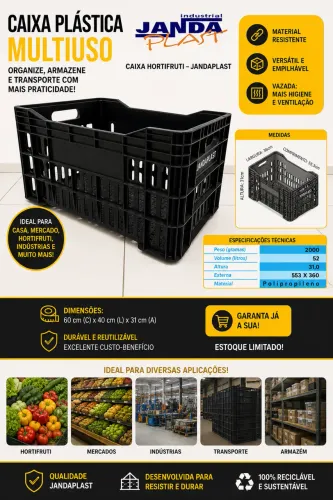 Caixa Hortifruti Plástica Reforçada 52L - JandaPlast