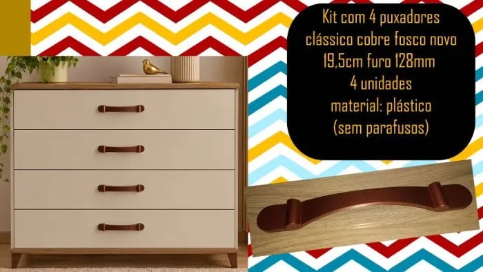 kit 4 puxadores clássico cobre fosco novo