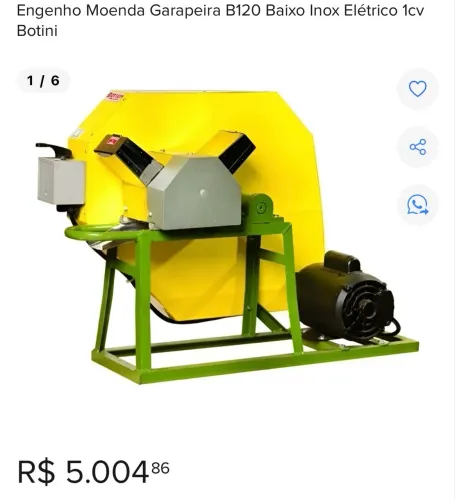 Engenho Moenda inox Garapeira B120 Baixo Inox Elétrico 1cv Bivolt