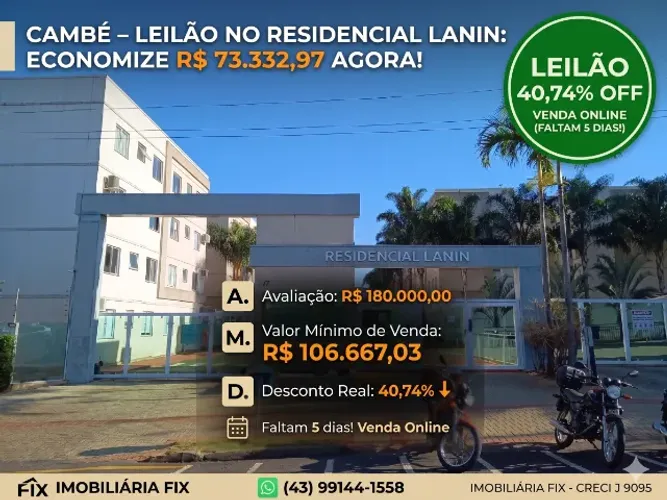 ? PREÇO DE LEILÃO: APÊ DE R$ 180 MIL POR APENAS R$ 106 MIL!