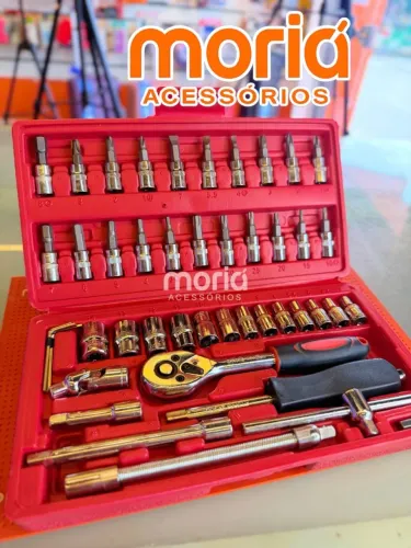 Kit Chaves Jogo Catraca Reversível Soquetes 46 peças Maleta